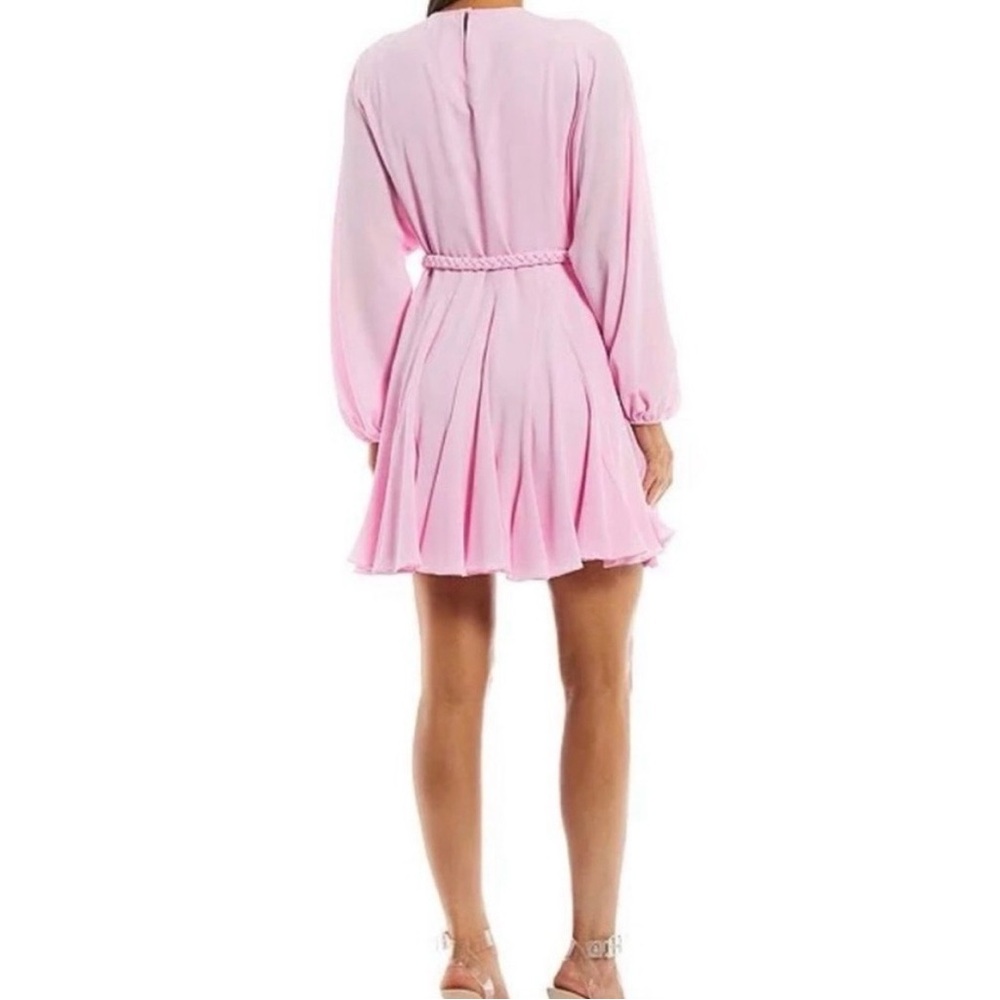 Gianni Bini Pink Pleated Mini Dress Braided Belt Long Sleeve M - Picture 2 of 6